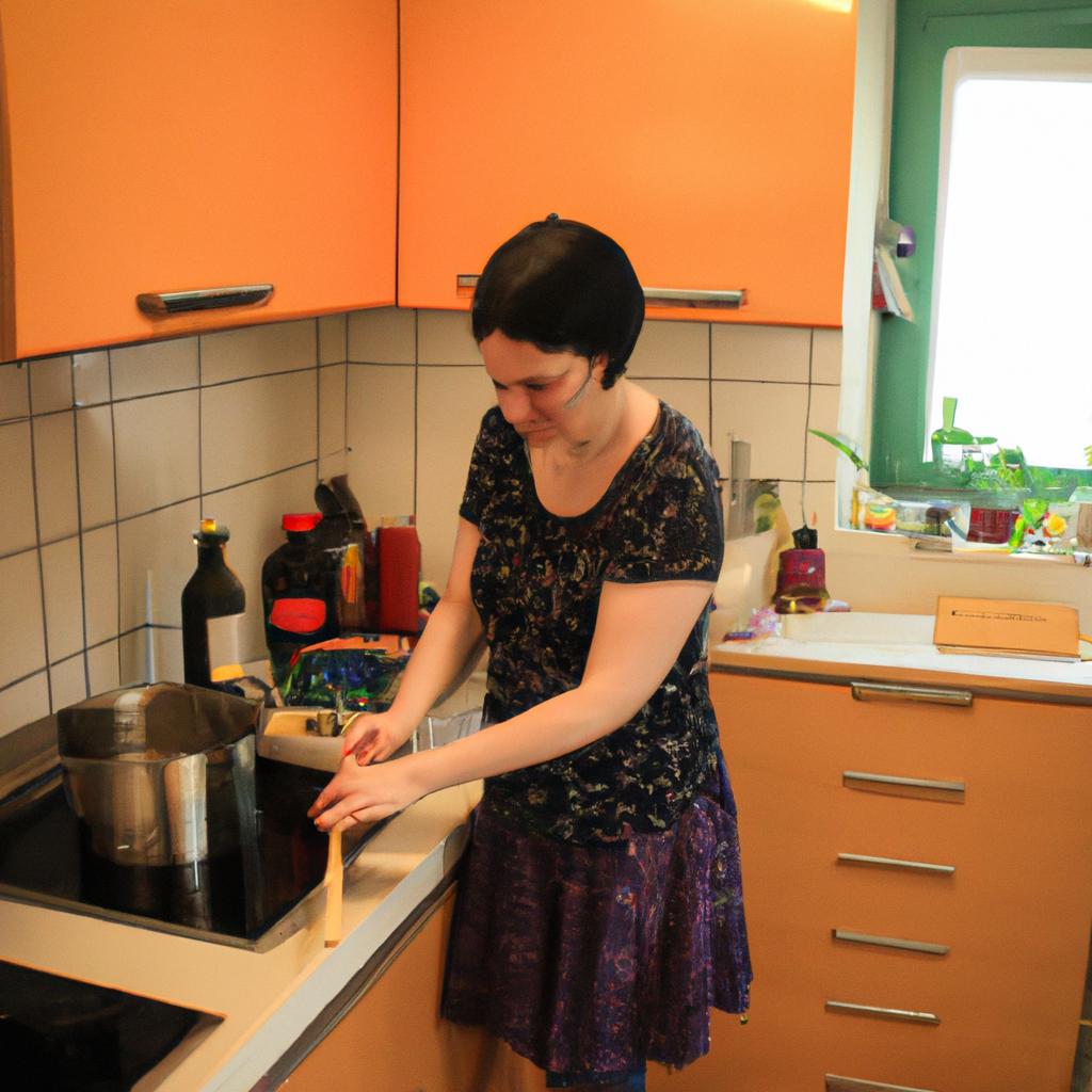 Woman cooking in Airbnb kitchen