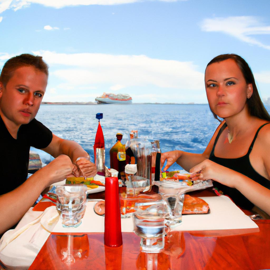 Man and woman dining on cruise