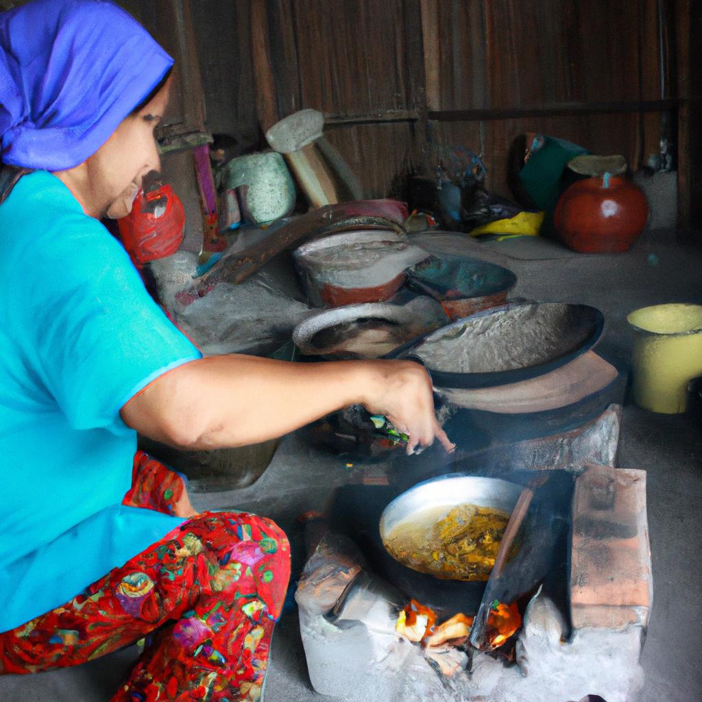 Woman cooking traditional local dish