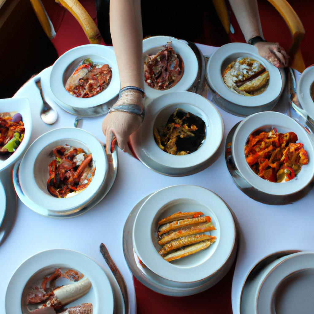 Person sampling various cruise dishes