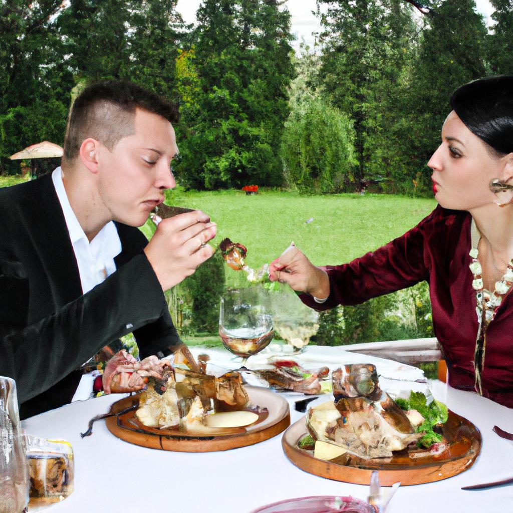 Man and woman dining elegantly