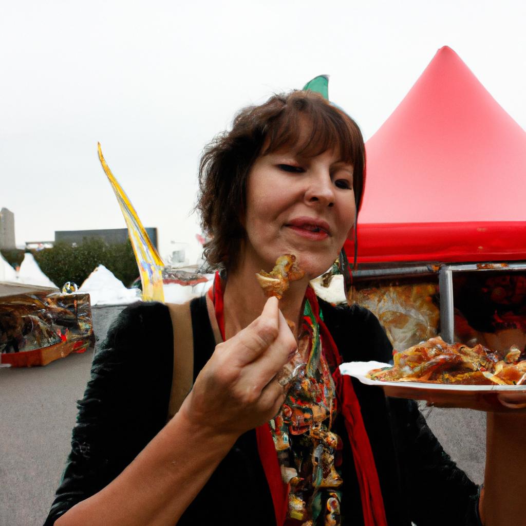 Woman sampling food at festival