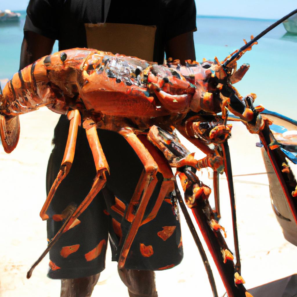 Person holding a giant lobster